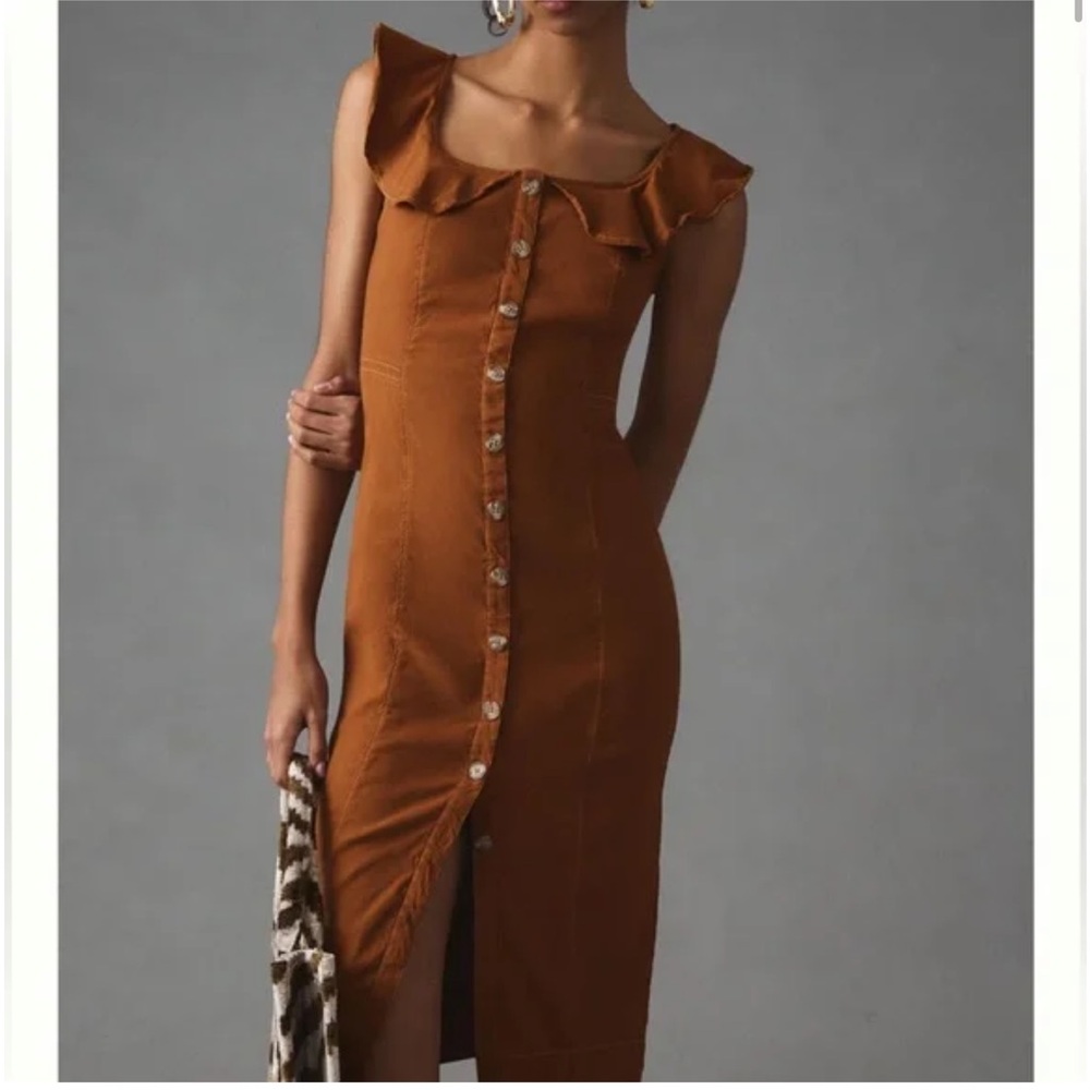 Anthropologie Plus Brown Button MIDI Dress size 2X NWT